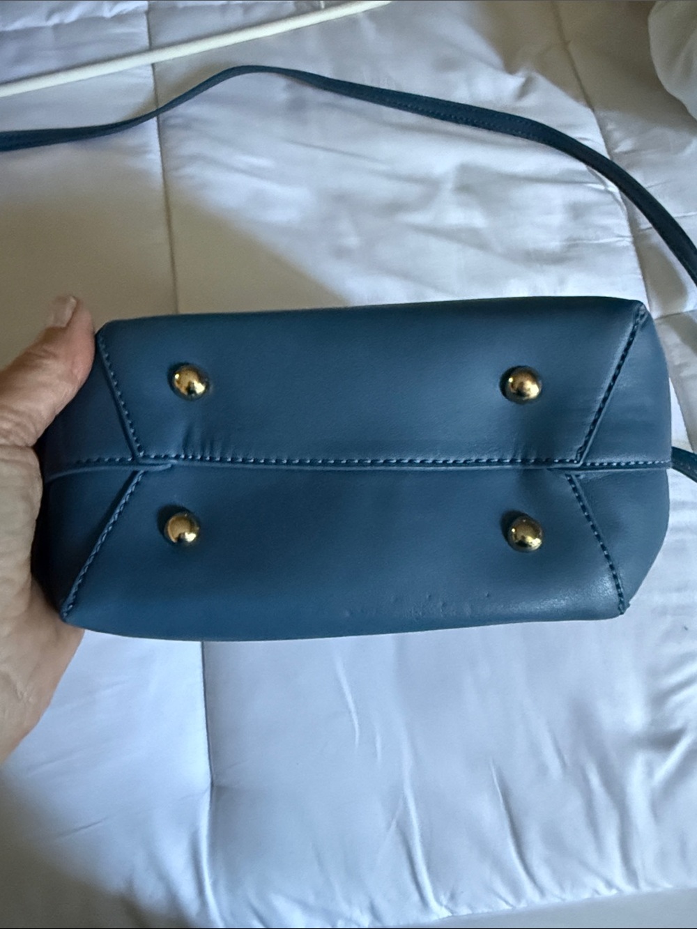 Blue Leather Crossbody Bag with Gold Hardware - Picture 4 of 9